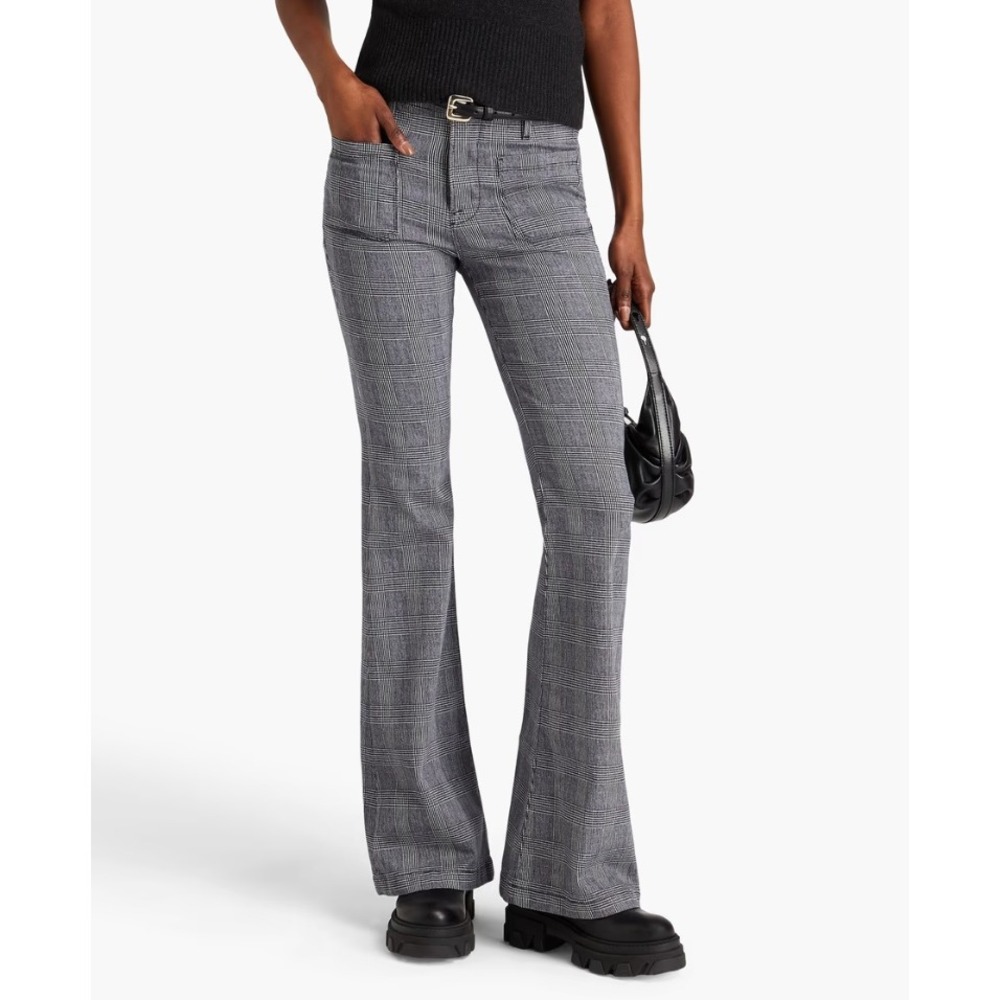 FRAME Prince of Wales Checked Cotton Blend Le Bardot‎ Flared Pants Women Size 27